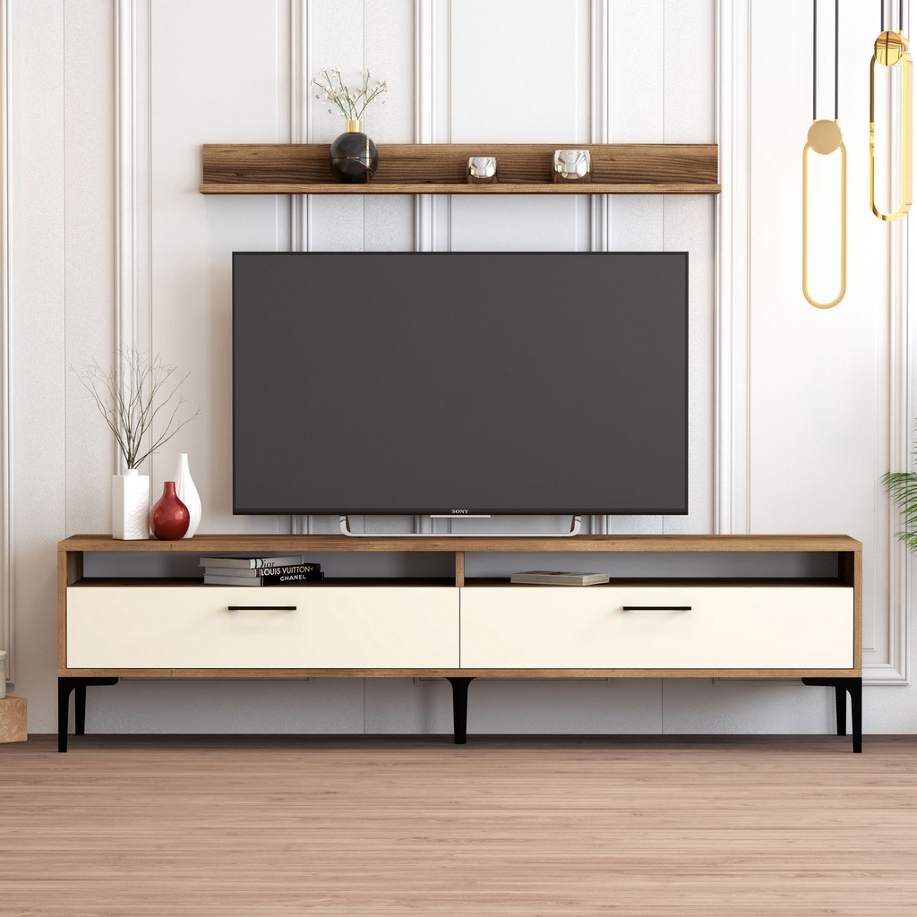 Chic Home Into TV-taso 180 cm + seinähylly, tummanruskea/valkoinen