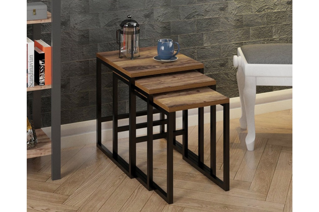Chic Home Saul sivupöydät 40/42/44 cm 3 kpl, ruskea/musta