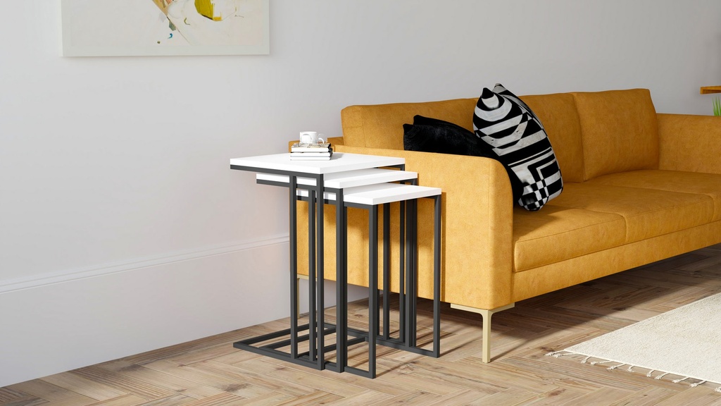 Chic Home Silla sivupöydät 32/36/40 cm 3 kpl, valkoinen/musta