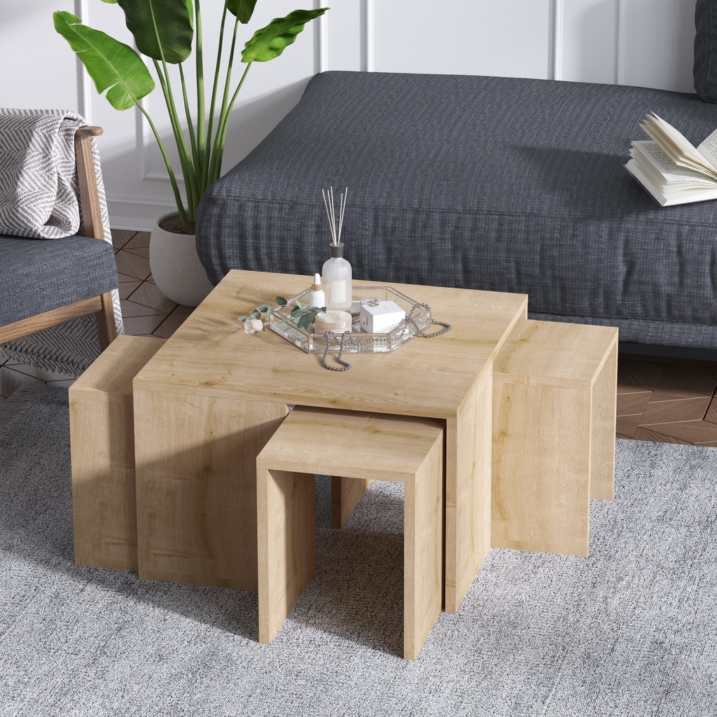 Chic Home Miska sohvapöytä 60 cm + 4 sivupöytää, vaaleanruskea