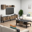 Chic Home Lilli TV-taso 180 cm + seinähylly + sohvapöytä, tummanruskea/musta