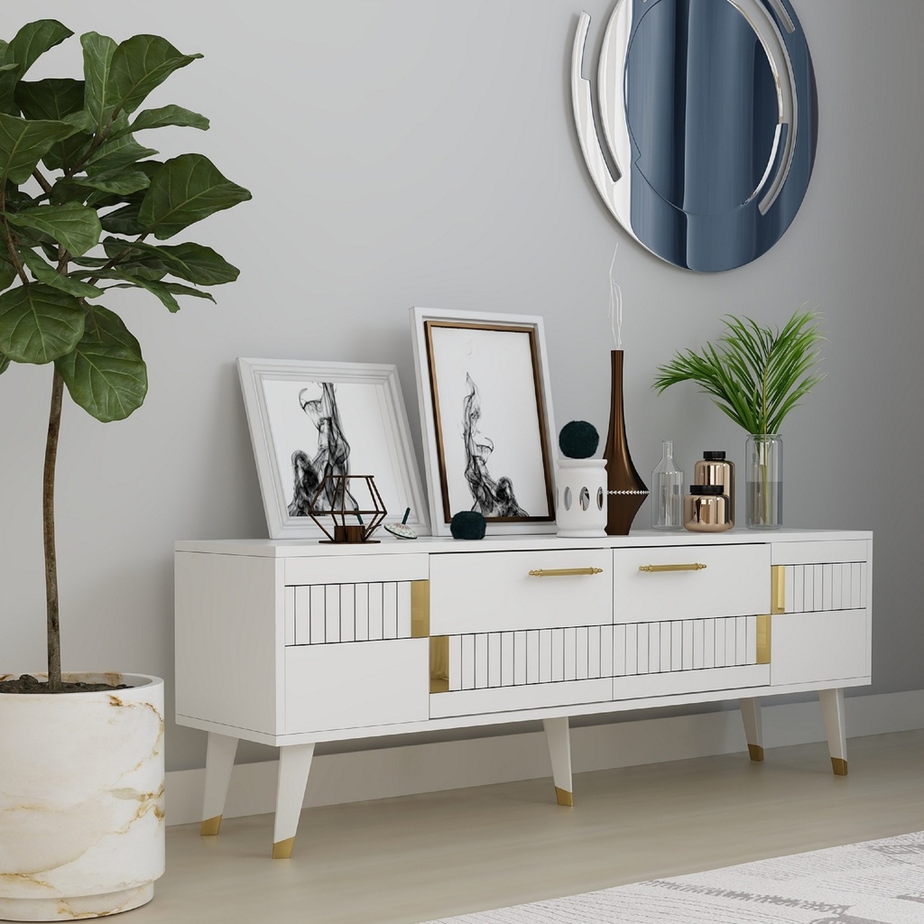 Chic Home Moona TV-taso 150 cm, valkoinen/kulta