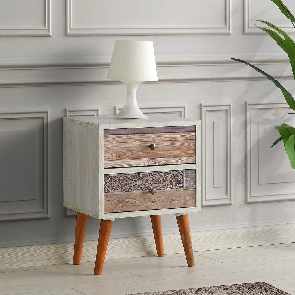 Chic Home Malla yöpöytä laatikoilla L40xS35xK55 cm, luonnonvalkoinen/ruskea