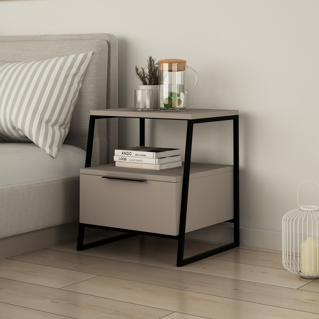 Chic Home Paiju yöpöytä laatikolla 45x40xK50 cm, taupe/musta