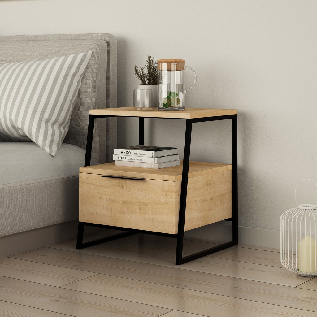 Chic Home Paiju yöpöytä laatikolla 45x40xK50 cm, beige/musta