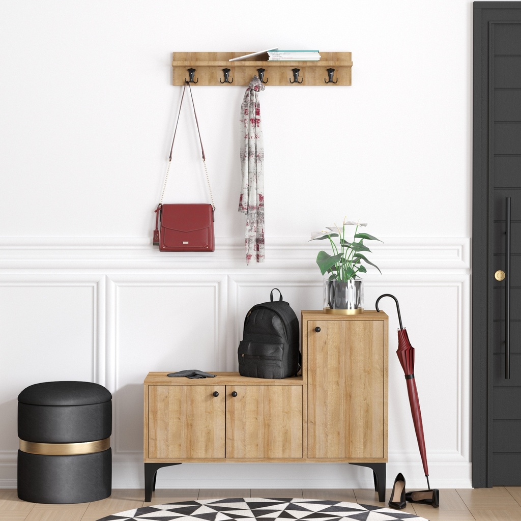 Chic Home Sinja naulakko + kenkäkaappi 100x35xK85 cm, beige/musta