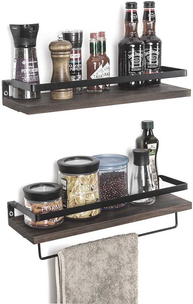Chic Home Wieno seinähyllyt 40x14xK14 cm 2 kpl, tummanruskea/musta
