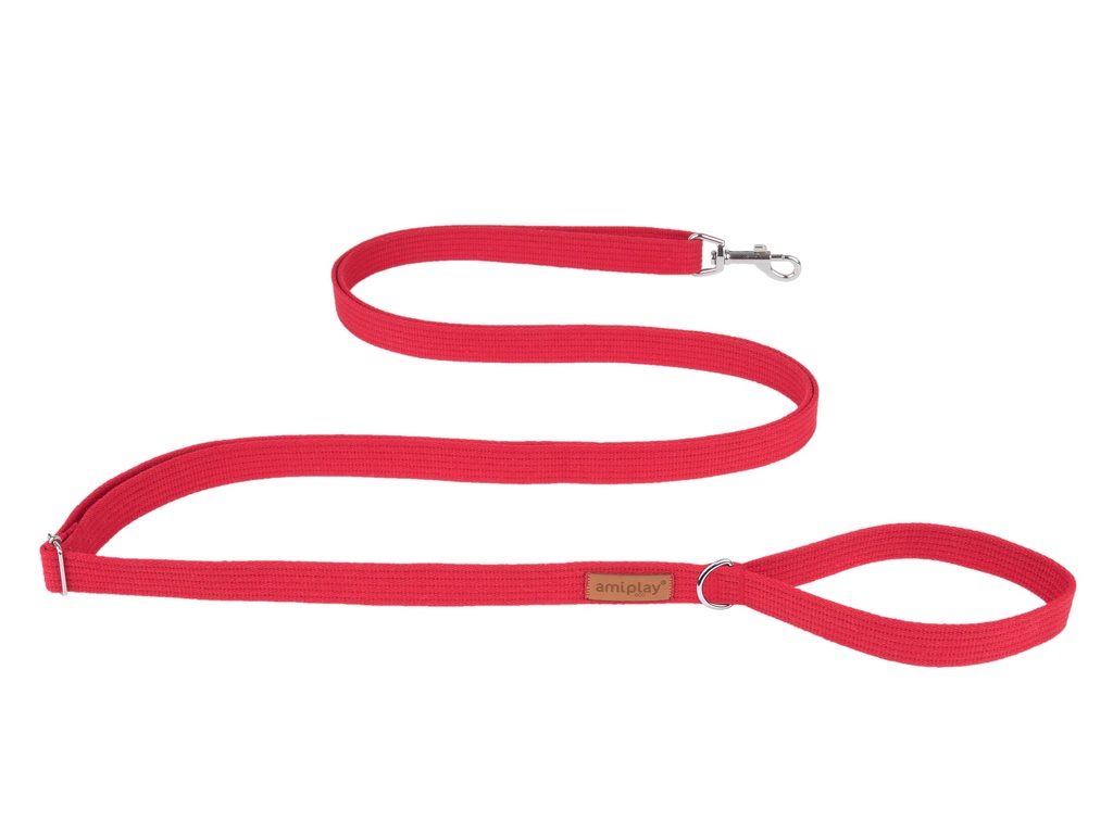 Amiplay Cotton Easy Fix koirantalutin, säädettävä 160-300x1,5cm, punainen S