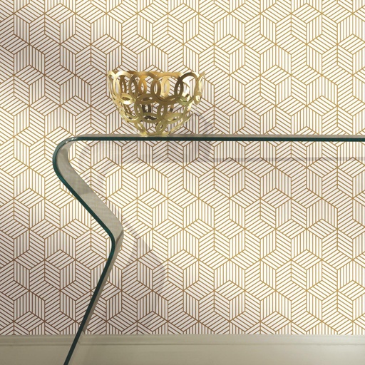 [0034878526003] RoomMates Liimaa &amp; Irrota -tarratapetti Striped Hexagon White/Gold